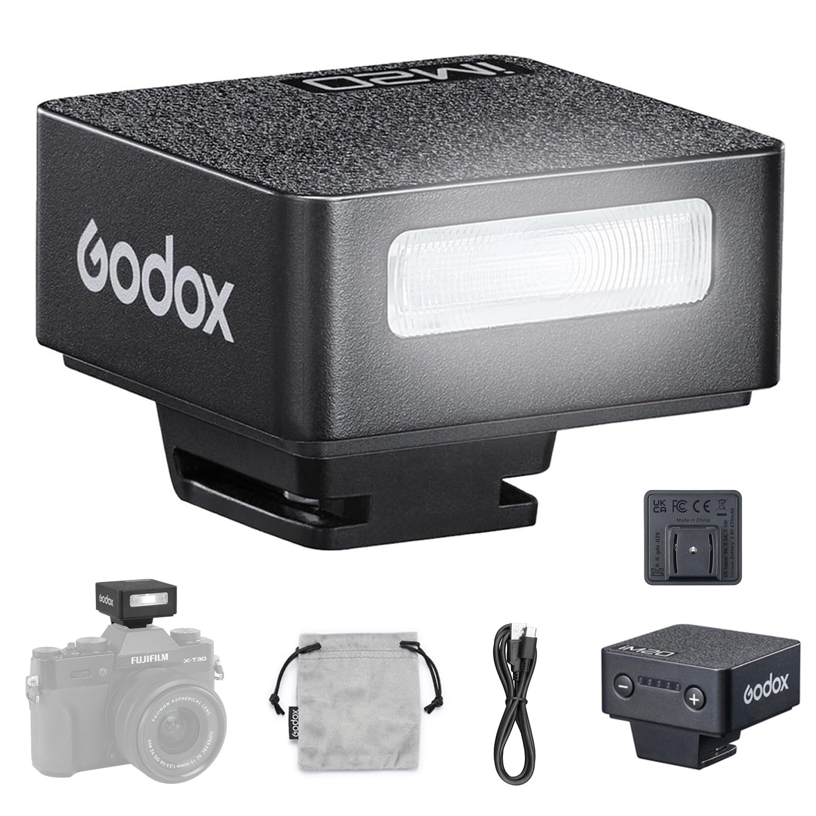 GODOX iM20 Flash fotocamera, 5 livelli potenza, 440 flash piena, batteria litio integrata Canon Fuji Panasonic Olympus Sony
