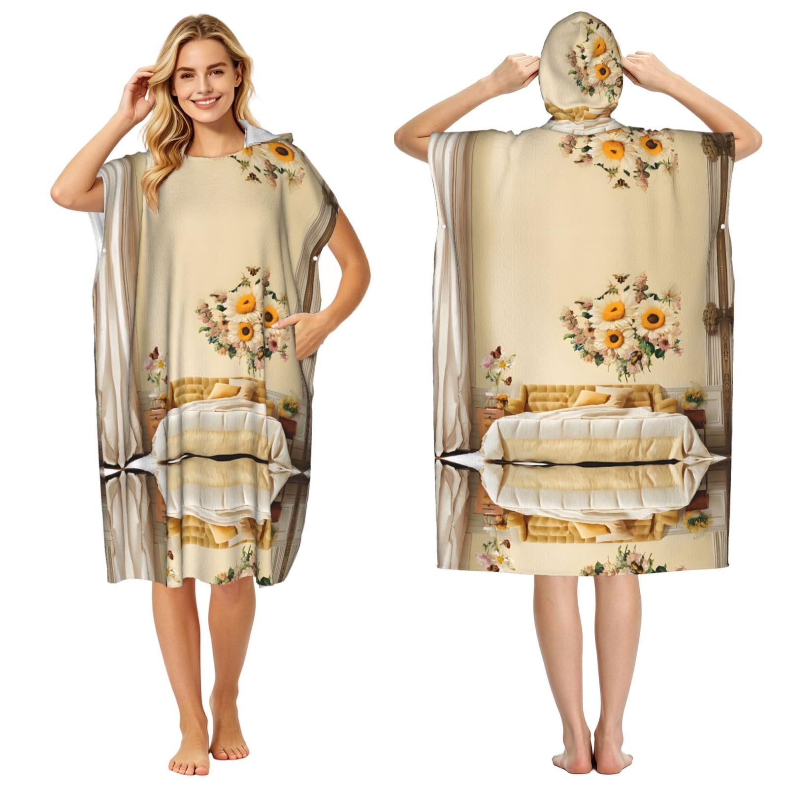 Poncho à capuche microfibre pour adulte peignoir de plage serviette de surf