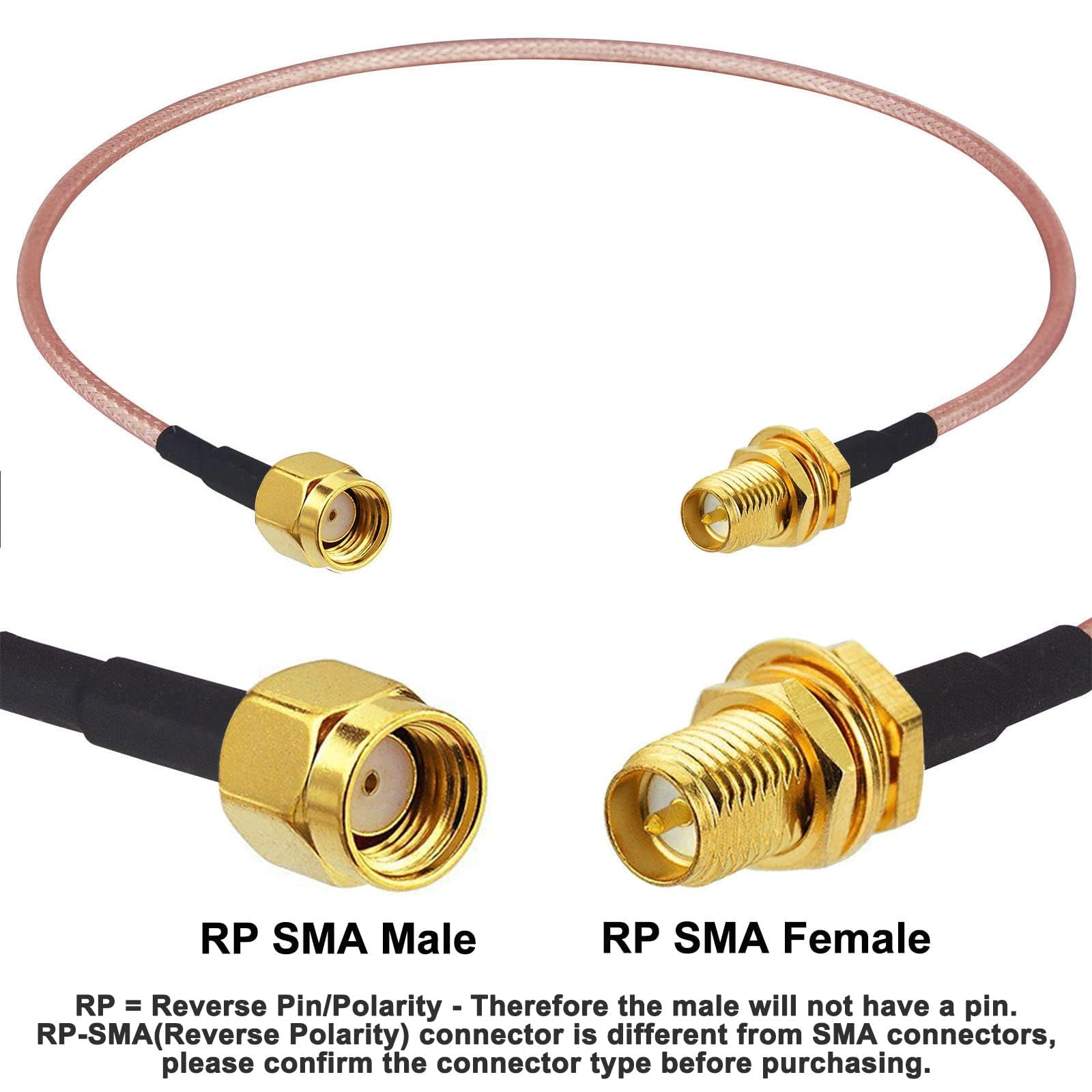Boobrie 2-Pack RPSMA Coax Cable RG316 RP-SMA Male to RP-SMA Female Bulkhead Mount Coaxial Cable 12inch 30cm WiFi Antenna Extension Jumper Pigtail for WiFi Router Security IP Camera