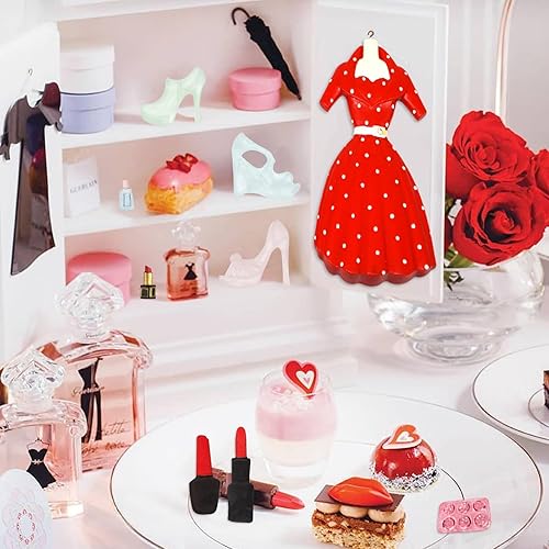 Miniatura 4 de Muyulin Moldes de silicona de maquillaje, 4 paquetes de tacones para falda, ropa, moldes de chocolate para niñas, decoración de pasteles de