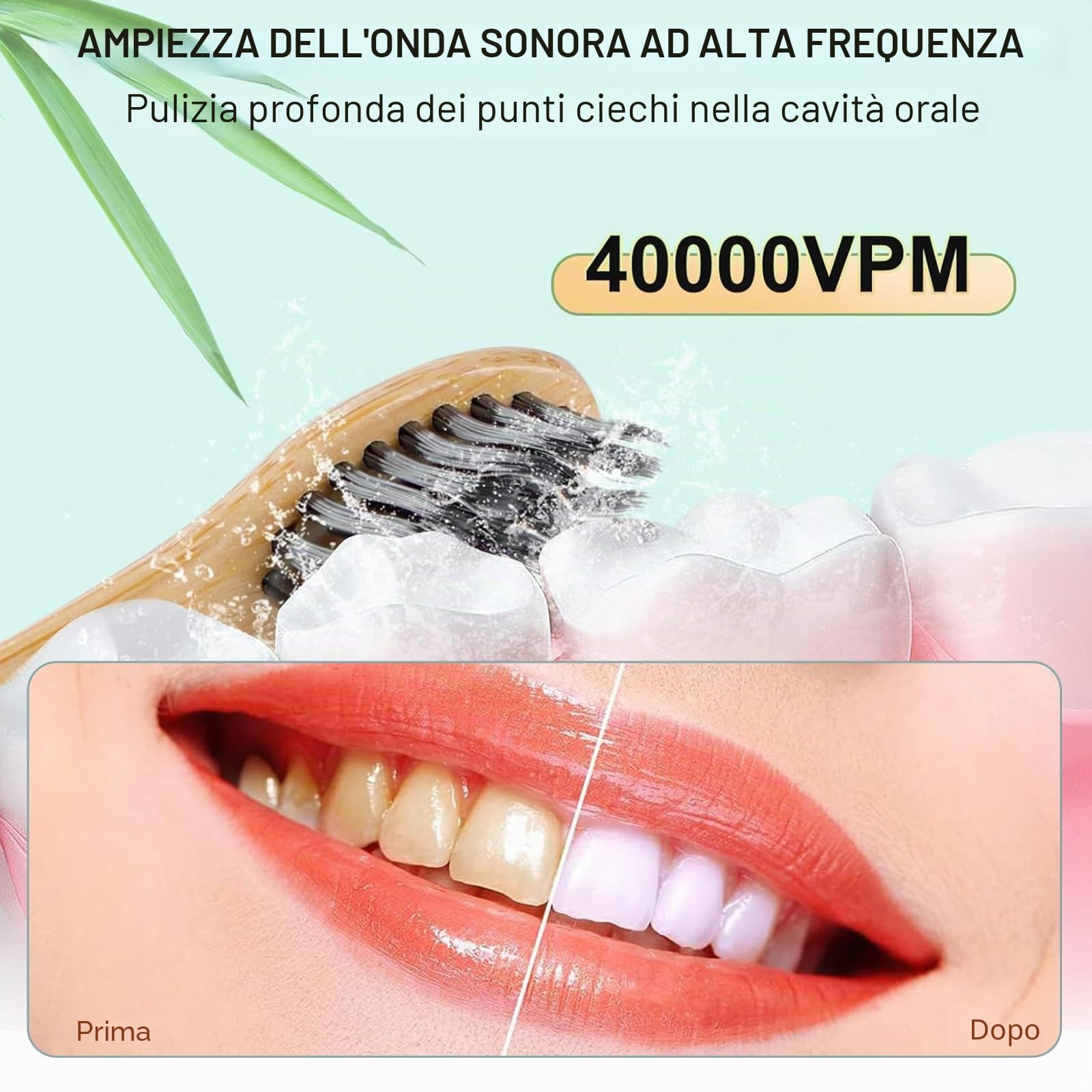Spazzolino da denti elettrico sonico in bambù per adulti, 5 modalità, timer intelligente 2 minuti, IPX7 impermeabile, motore 40000 VPM, pulizia profonda (giallo)