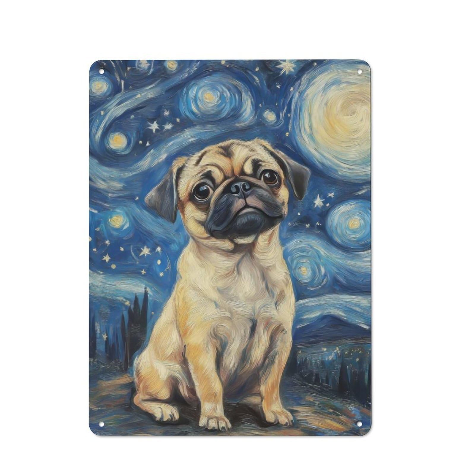 Junmoney Style-2 Pug In Starry Night Industrial-Style Metal Sign 40X30cm For Living Room Wall, For Collectors Decorating Living Rooms And Feature Walls