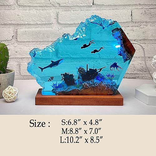 Miniatura 6 de Lámpara de luz multicolor de resina epoxi creativa del océano, hecha a mano, con forma de onda profunda, lámpara de océano acuático profundo,