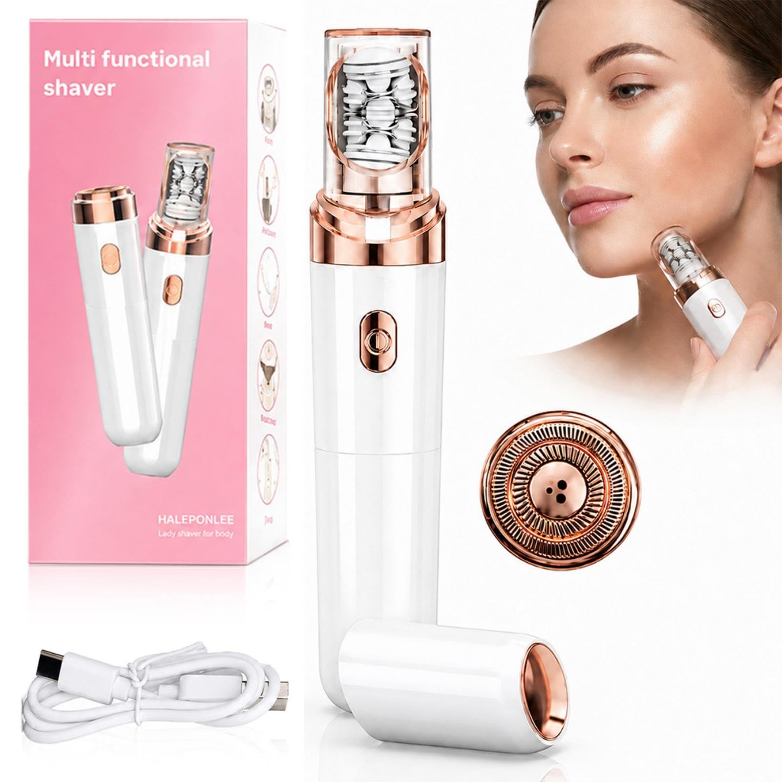 Depiladora Facial Mujer Eléctrica 2 en 1 Recargable con Luz LED, Mini Depiladora Indolora para Rostro, Barbilla y Labio Superior, Diseño Portátil y Preciso para Piel Suave (Blanco)