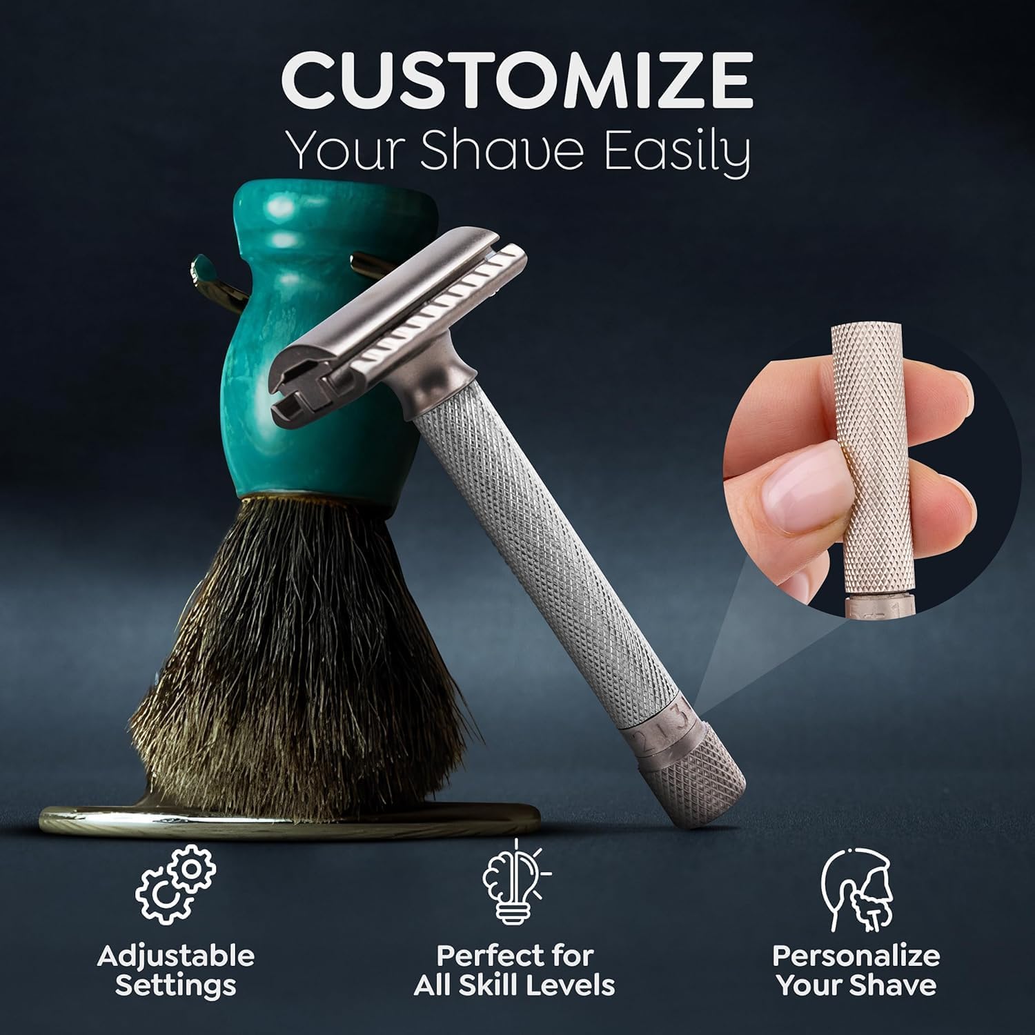 Parker Safety Razor Parker Variante regolabile doppio bordo rasoio di sicurezza e 5 Premium Blades - Cromo satinato