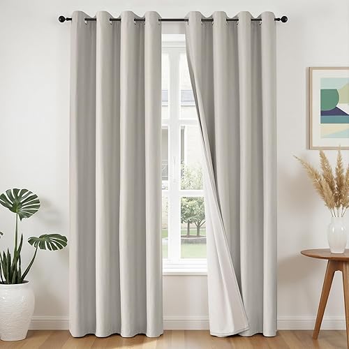 Miniatura 26 de Joydeco - Cortinas opacas negras de 84 pulgadas de largo - Cortina de lino 100% opaca para dormitorio, con bolsillo para cortinero y lengüetas