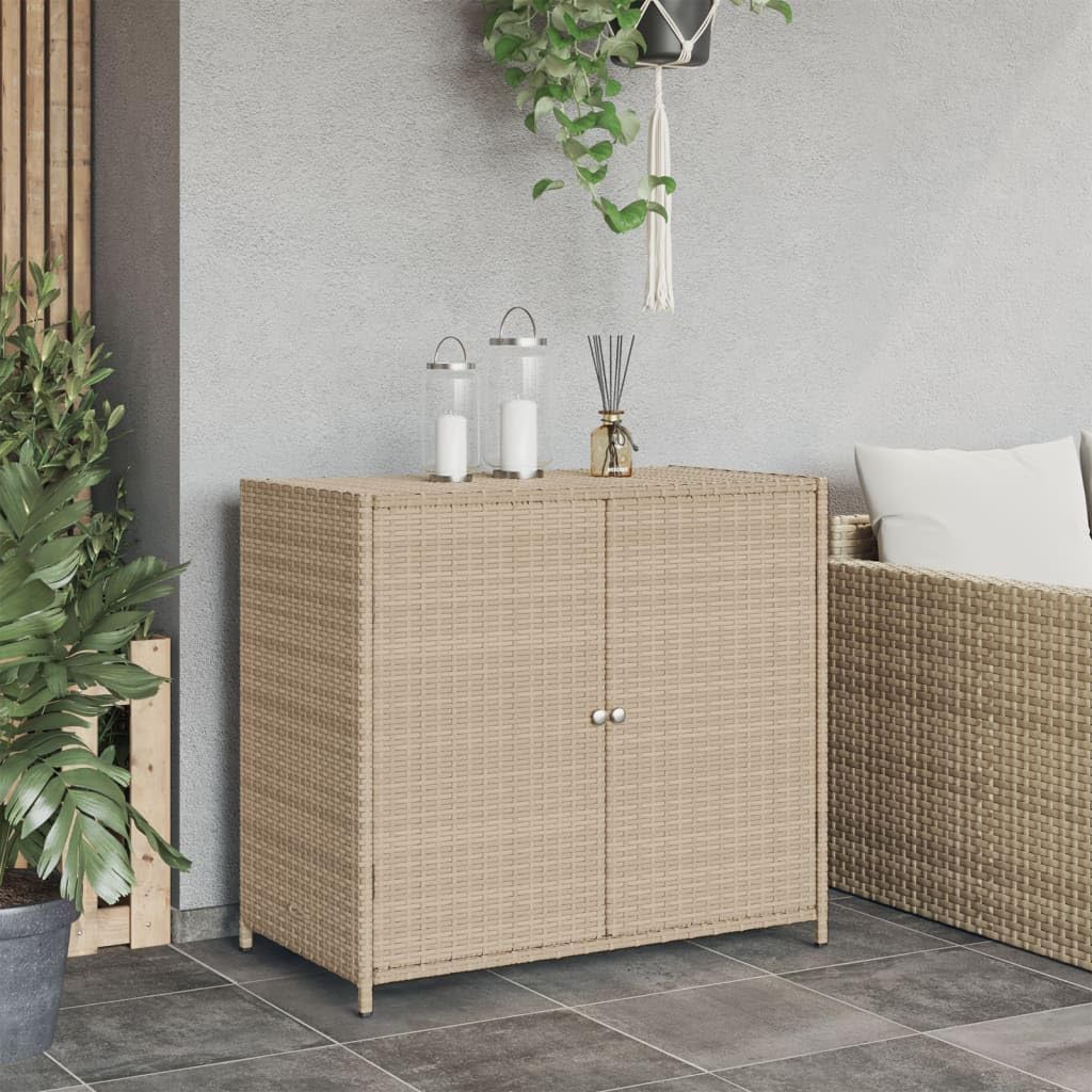 Patio Storage Cabinet Beige 32.7"x17.7"x29.9" Poly Rattan, Patio Storage Boxes