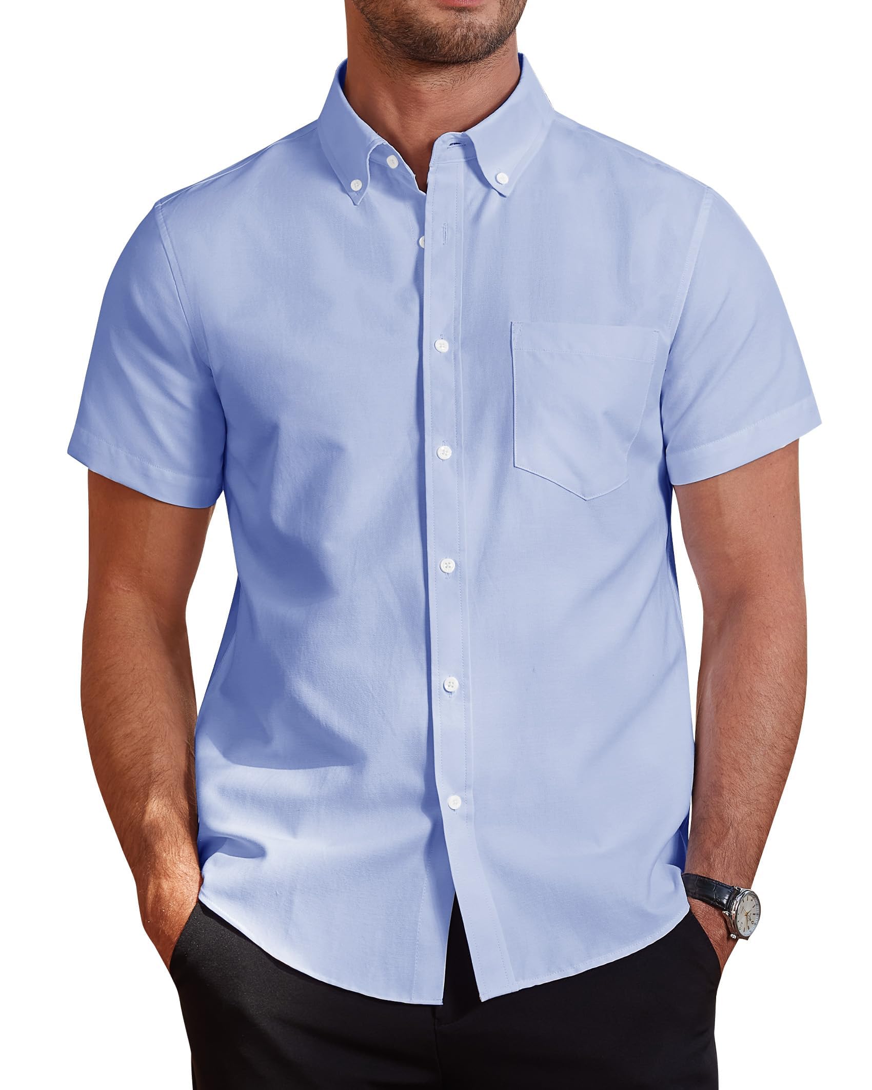 J.VER Hemd Herren Kurzarm Sommerhemd Freizeit Business Oxford Regular Fit Kurzarmhemd Baumwollhemd Button Down Shirt Mit Tasche