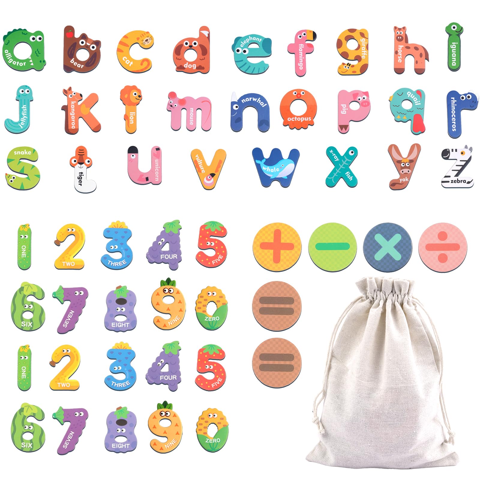 52 Pcs Magnetic Letters and Numbers,Animals Large Fridge Magnets for Kids,Educational Learning Alphabet Toys Include 26 Lowercase abc and Numbers for Baby Toddler Preschool