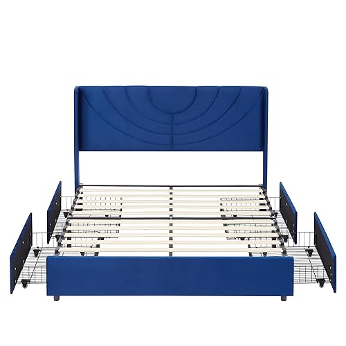 Miniatura 18 de VECELO Base de cama tamaño matrimonial tapizada con cabecera de tela, soporte de listones de madera, no necesita somier, base de colchón, color