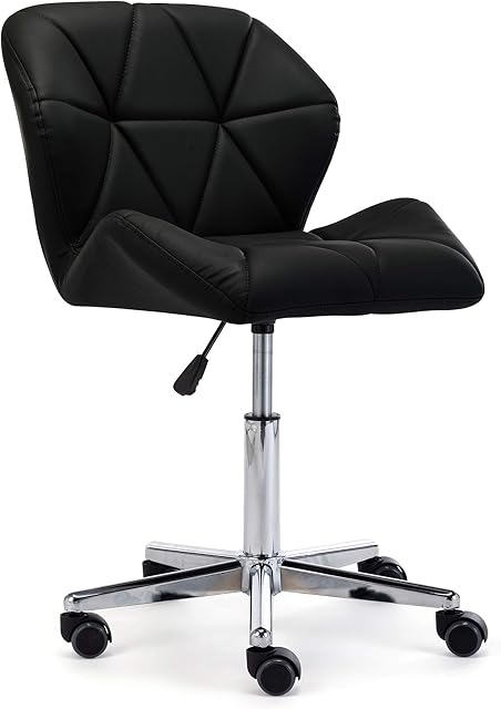HNNHOME Modern Uranus Padded Swivel Faux Leather Home Office Desk Computer Chair, Height Adjustable Black