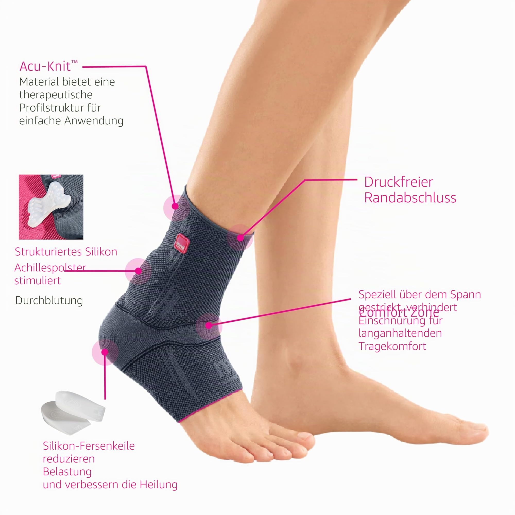 medi Achimed Achillessehnenbandage unisex – Knöchelbandage zur Entlastung der Ferse – Fußbandage beidseitig tragbar mit Komfortgestrick und Entlastungszone – Silber/Größe III