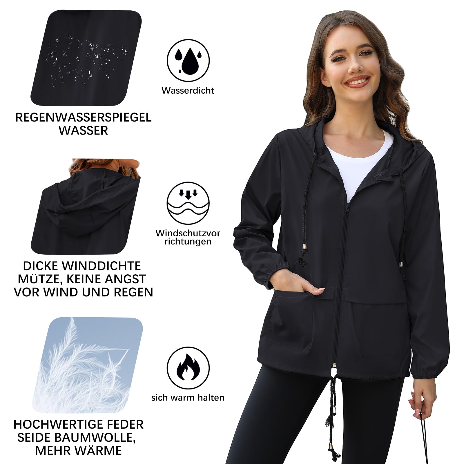 PONCEAU Damen Regenjacke Wasserdicht Faltbar Regenjacke Softshelljacke Ultraleichte Fahrradjacke Windbreaker