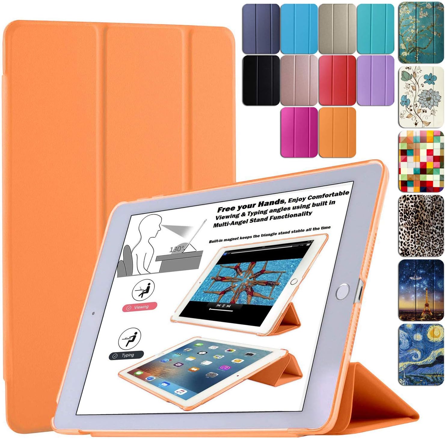 DuraSafe Cases for iPad 9.7 Inch 2014 Air 2 Generation [ Air 2nd ] A1566 A1567 MH2V2LL/A MH2W2LL/A MH2U2LL/A MGLW2LL/A MGL12LL/A MH0W2LL/A Slim Lightweight PC Dual Angle Stand Cover - Orange