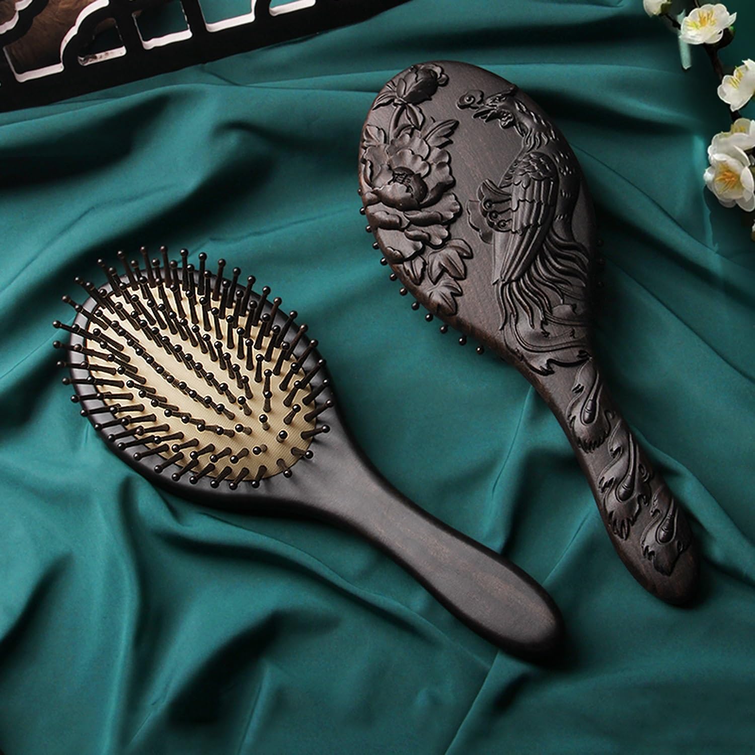 Spazzola per Capelli, Pettine da Massaggio in Legno di peonia Fenice Squisito, Spazzola per Capelli districante antistatica con Cuscino d'Aria