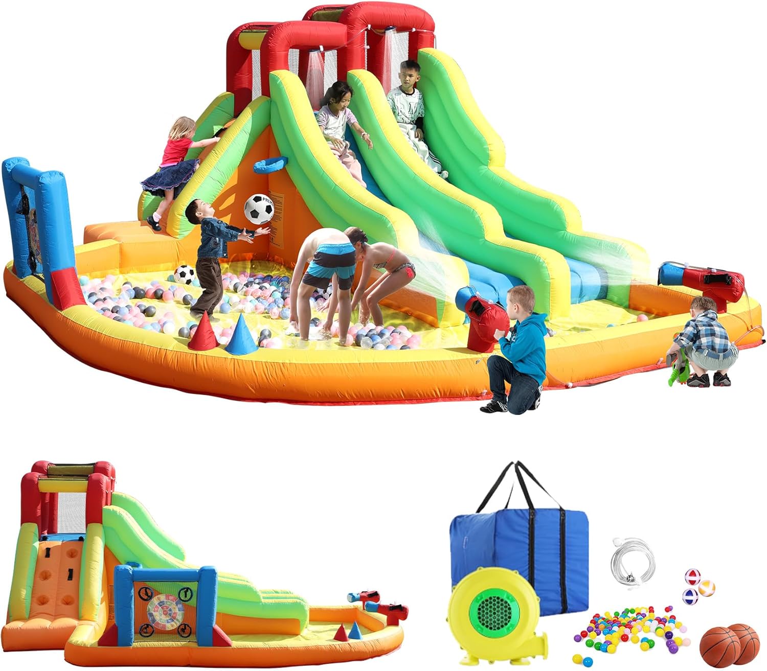 14.5FT Commercial Inflatable Water Slide for Kids and Adults – Heavy Duty Full PVC Inflatable Water Slide with 480W Blower for Backyard, Outdoor Slide Park, and Pool Party