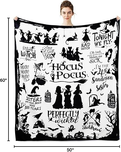 Miniatura 9 de Metawu Manta de Halloween, manta de franela de bruja, para niños y mujeres, manta de Halloween para sofá, cama, decoración de silla, 50 x 60 pulgadas