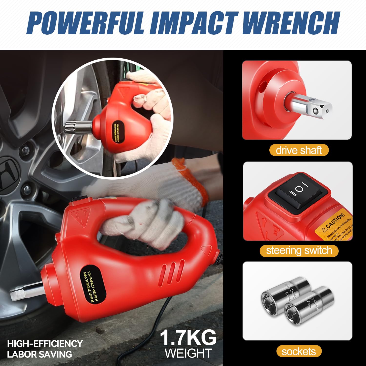 Auto Dynasty Electric Scissor Jack Kit, 3 Ton (6614LBS) Steel Leveling Scissor Car Jacks, Lifting Range 13.7" (Max) to 4.7" (Min) Scissor Lift Jacks with Screw Rod and Powerful Impact Wrench Kit, Red