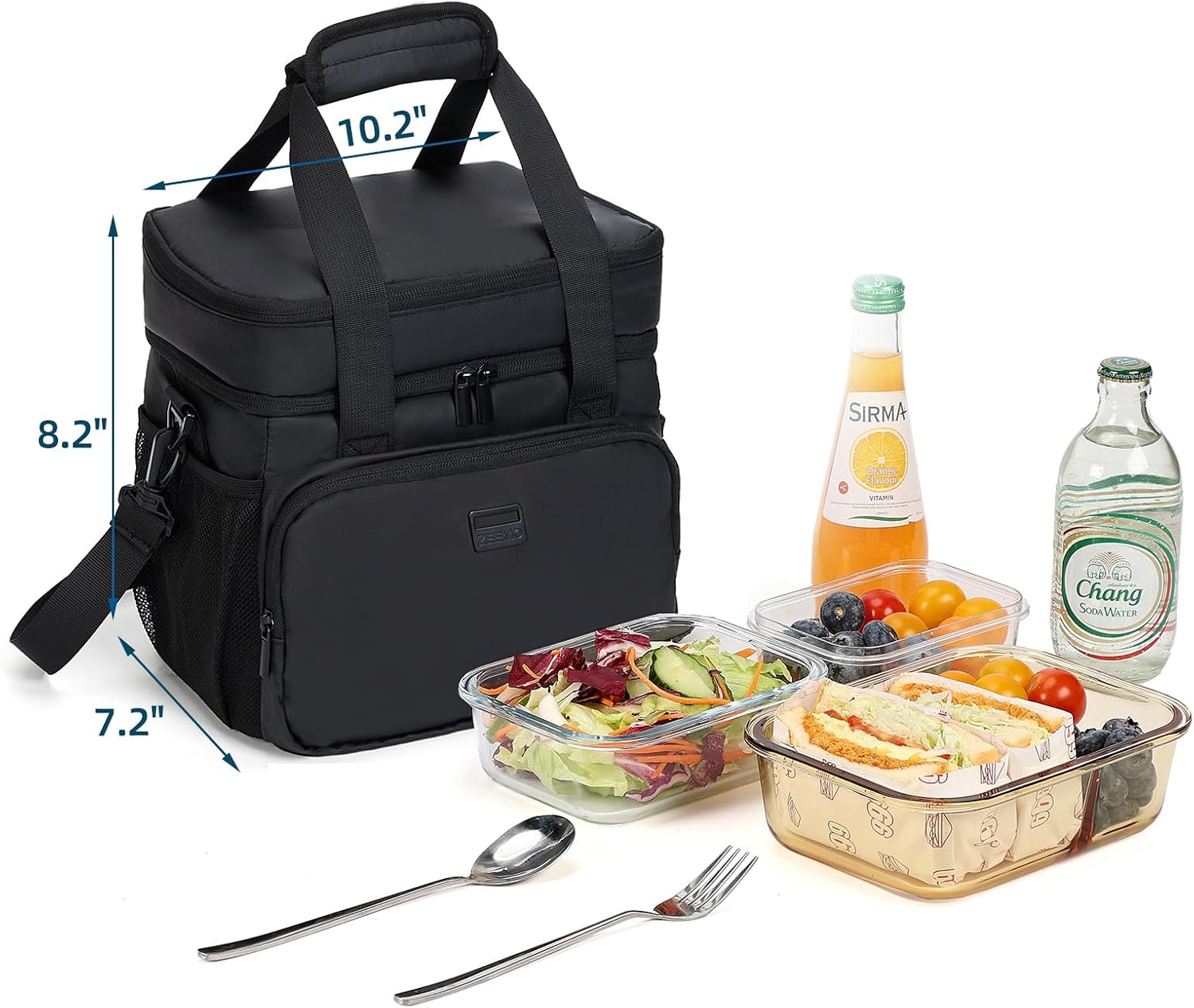 ZEEMO Soft Cooler Bag, Insulated Lunch Box, 12.5 L Ice Chest, Double Leakproof Layers, Waterproof and Collapsible Case for Work Outdoor Trip, Medium Size, Black