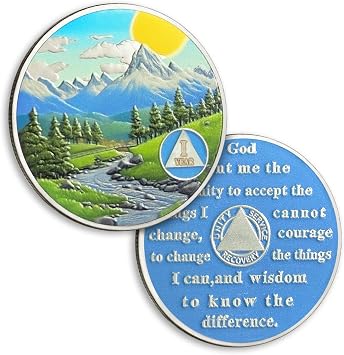 1 Year Sobriety Coin Valley Sunrise One Year Sobriety Chip Serenity Prayer AA Chips and Medallion Sun Chips Recovery Anniversary Token Sobriety Gifts for Men Women Alcoholics Anonymous Gift