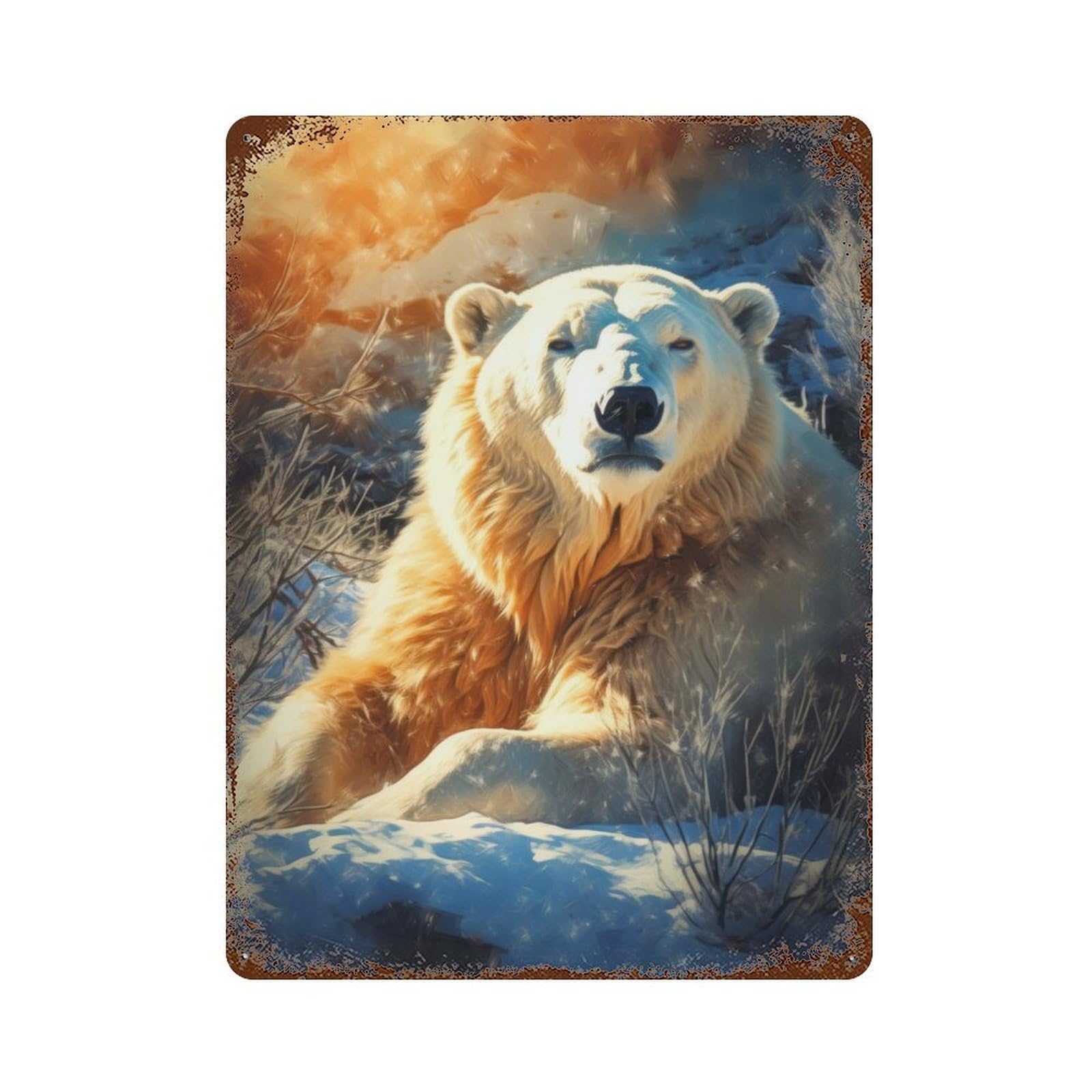 Rust Effect Majestic Polar Bear Vintage Rust Metal Sign 15.7"x11.8", Classic Wall Plaque for Shed, Workshop And Garage Wall Decor