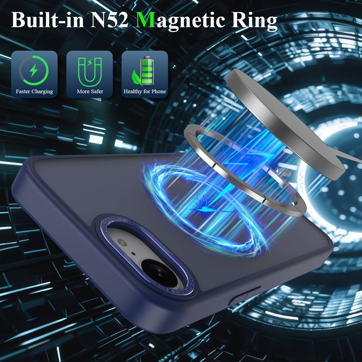 MMHUO Magnetic for iPhone 16e Case with Screen Protector,[Compatible with Magsafe],[Skin Feeling],Slim Adjustable Kickstand Phone Case for iPhone 16e 6.1 inches 2025,Dark Blue - Image 2