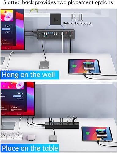 Miniatura 6 de Concentrador USB 3.0 alimentado, concentrador USB ACASIS de 16 puertos (incluye 2 puertos de carga inteligente USB C 3.0+4) con adaptador de