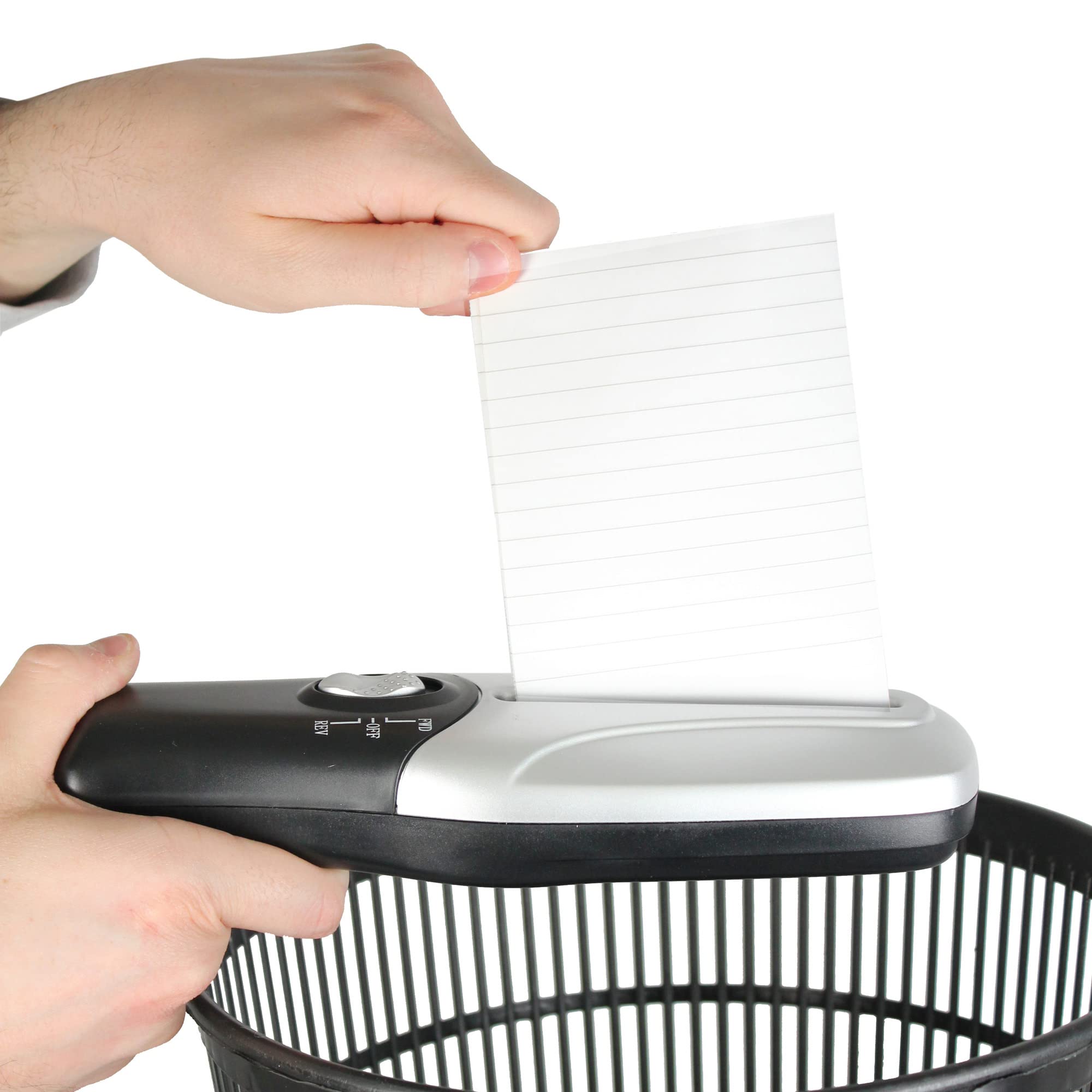 Distruttore di documenti cartacei elettrico - Portatile/Compatto - Sminuzzatrice Trituracarta - Taglio Rapido - Alimentazione: Pile/USB - 26 x 8 CM - Grigio & Nero