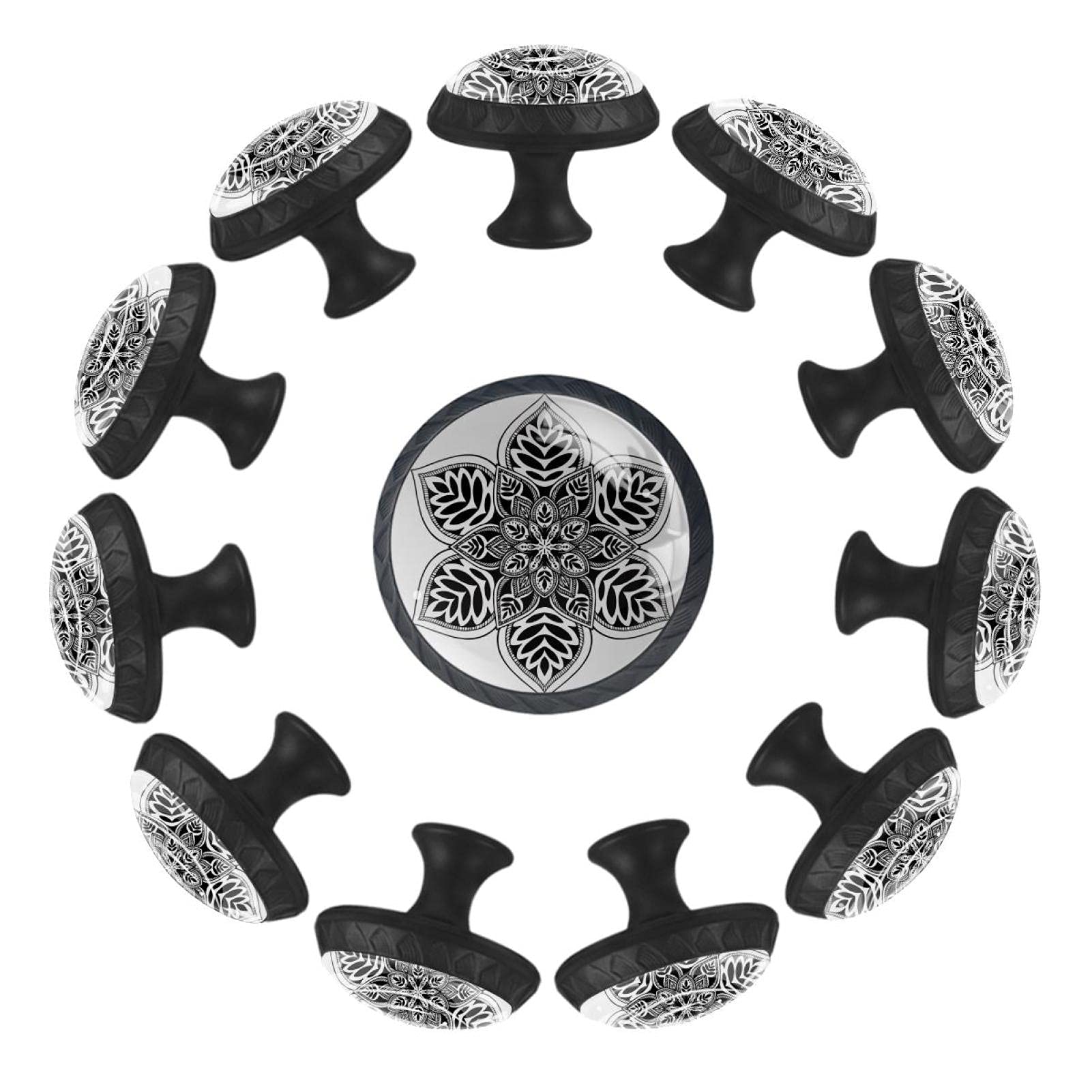 Boutons de tiroir ronds fleur Mandalas x12 en bois de 35 mm