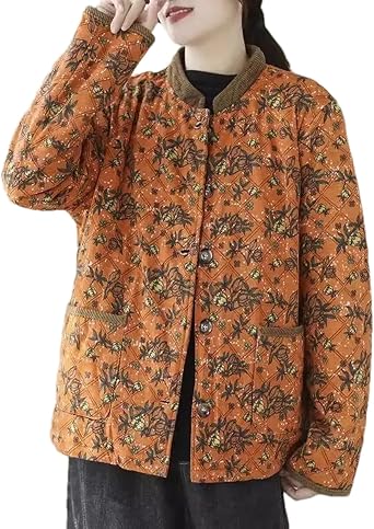 Large Size Warm Floral Quilted Coat Autumn And Winter Retro Ethnic Style Printed Loose Cotton Jacket