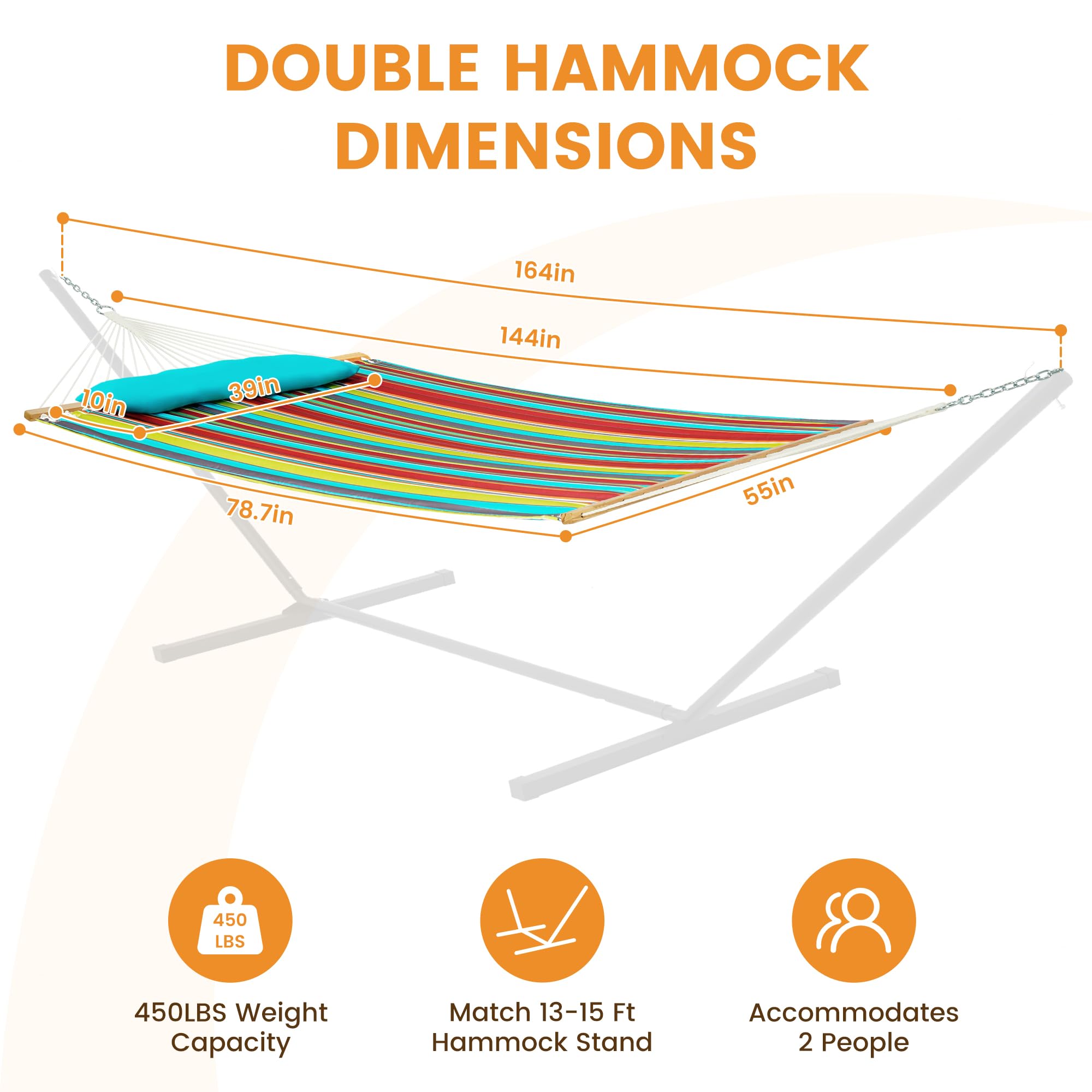 Lazy Daze Hammocks Hamak z pikowanej tkaniny o rozmiarze 140 cm z drewna liściastego i poliestrowej poduszki na głowę, stylowy dla dwóch osób, niebiesko-czerwone paski