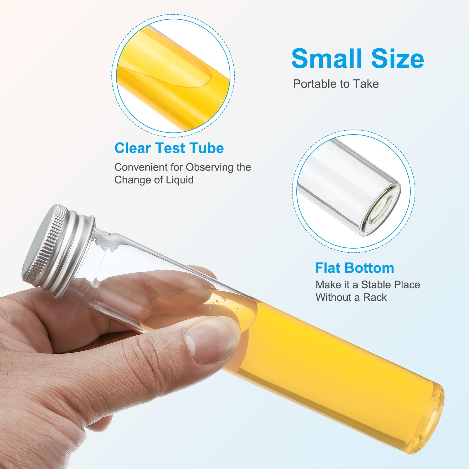 PATIKIL Tubos de Ensayo de 65 ml, 80 Unidades de 5.91x0.98" de Plástico Transparente con Fondo Plano y Tapas para Almacenamiento de Cuentas, Dulces, Sales de Baño, Plateado