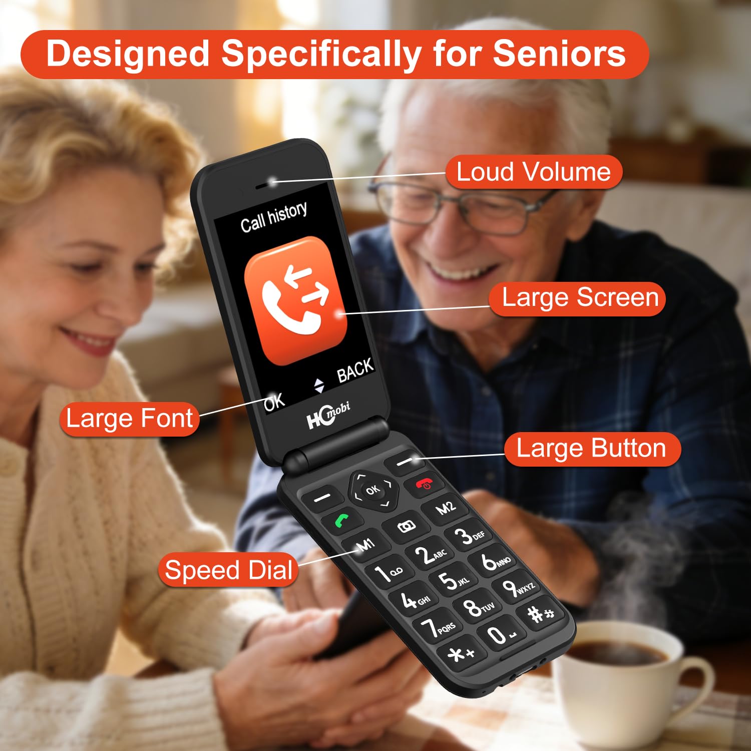 SilisoundTek 4G Flip Phone Unlocked, 2.8+1.5" Dual Screen Flip Phones for Seniors, SOS Button丨Speed Dial丨Large Fonts丨Charging Dock丨1400mAh Battery — view 2