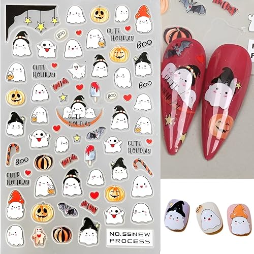 Miniatura 7 de 8 hojas de calcomanías de arte de uñas de Halloween, diseño de calavera rosa, fantasma, araña, calabaza, calabaza, suministros de arte de uñas,