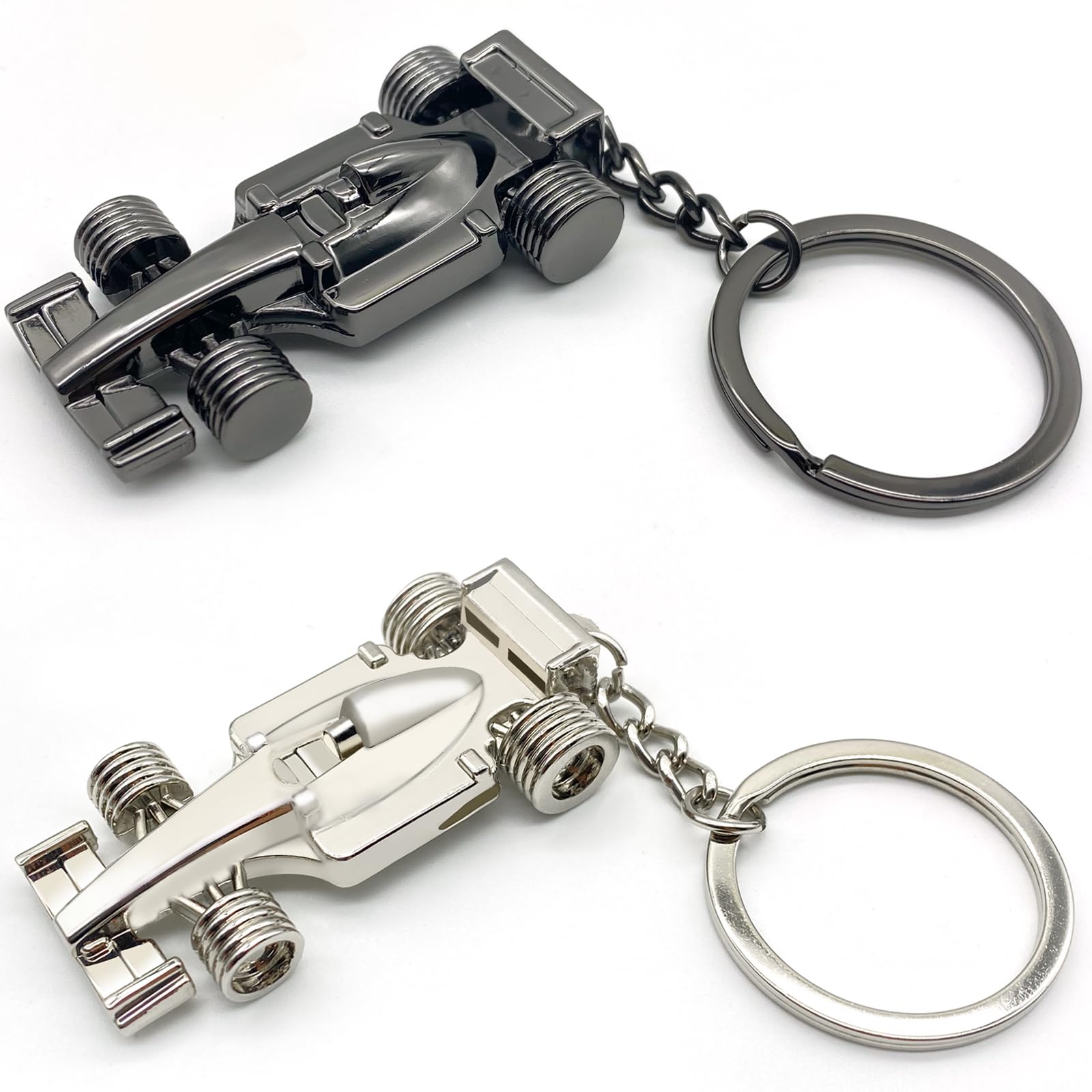 cuttnell F1 Racing Car Model Keychain Set (2-Pack) – Silver & Black Metal Key Fobs