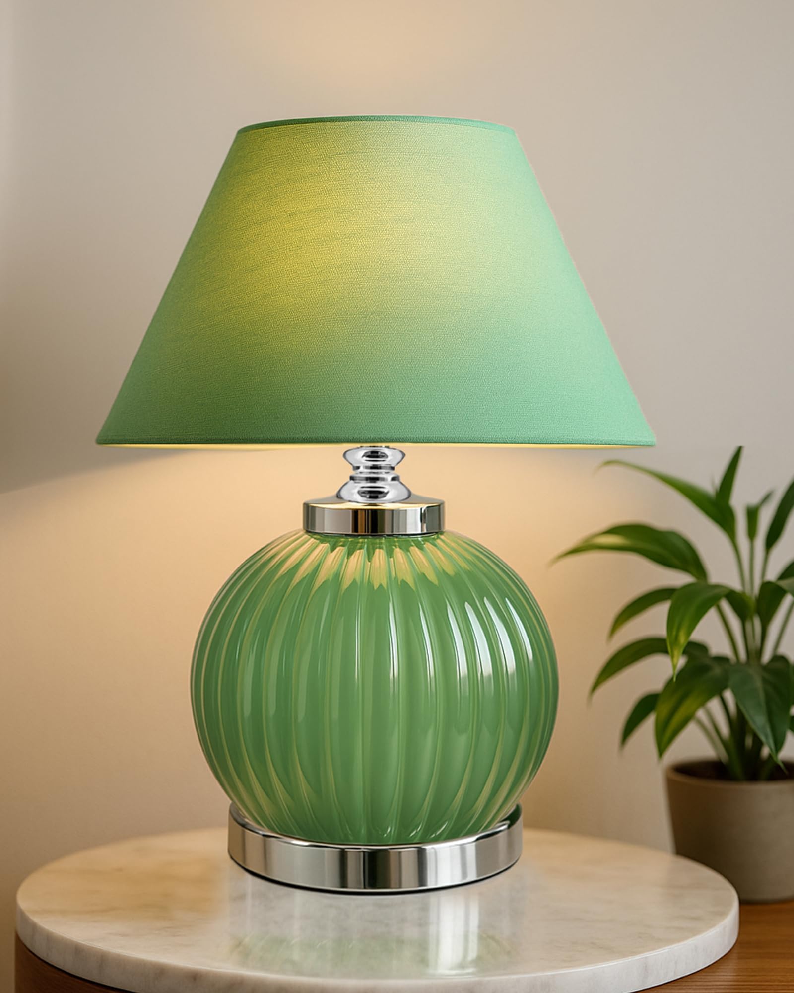 Homesake® Ripple Glass Table Lamp with Fabric Shade, Bedside Nightstand Lamp for Cozy Bedroom, Living Room Lighting & Office Decor Light, (Green)-image-17