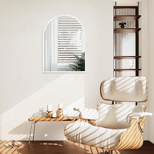 Miniatura 226 de Espejo de pared arqueado negro con marco de aleación de aluminio, espejo de baño de metal cepillado, espejo montado en la pared para sala de estar