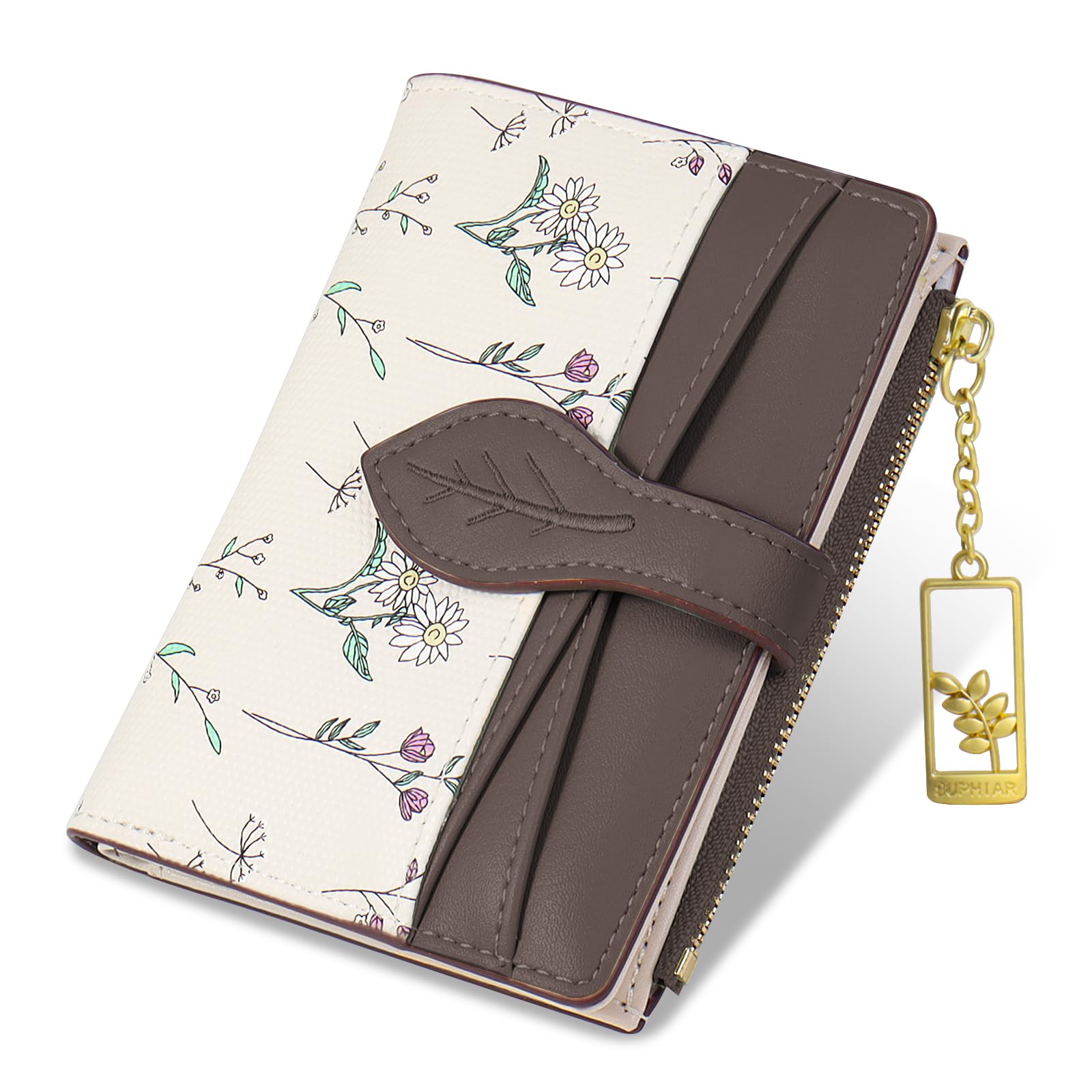 Wallets for Women- RFID Blocking- Soft PU Leather Bifold Coin Zipper Pocket Purse-Small flower wallet Credit Card Holder with ID Window