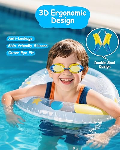 Miniatura 6 de Gafas de natación para niños, antivaho y protección UV con gorro de natación para niños de 3 a 15 años