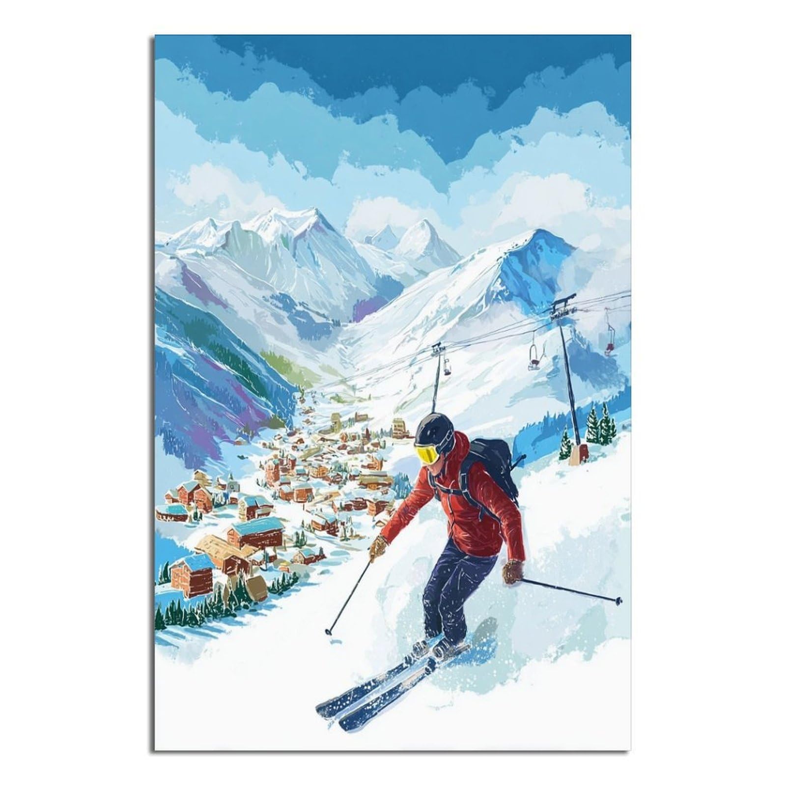 iPuzou Mayrhofen Austria Ski Posters 20x30inch(50x75cm) Vintage Watercolor Canvas Art