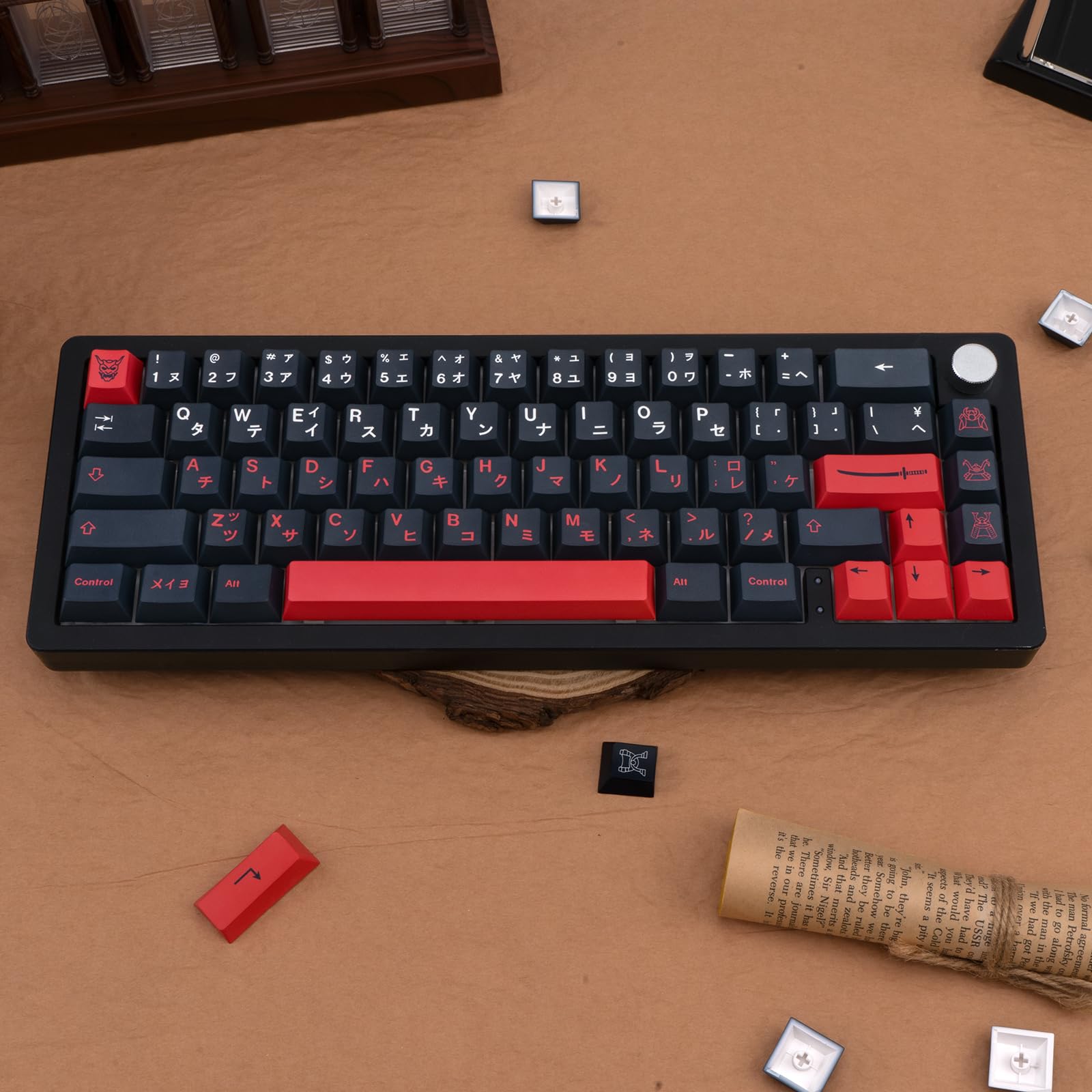 GEKUCAP 129 Keys Red Black Japanese Keycaps, Dye Sublimation PBT
