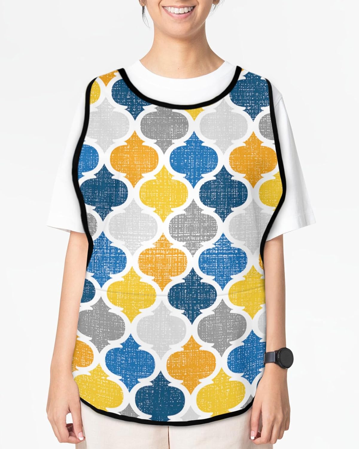 Unisex Cobbler Apron with 2 Pockets, Blue Yellow Geometric Morocco Pattern Waterproof Vest Kitchen Chef Apron, Smock Apron Vest Cobbler Aprons for Women Men, 2 Pack, 20” x 27.5”