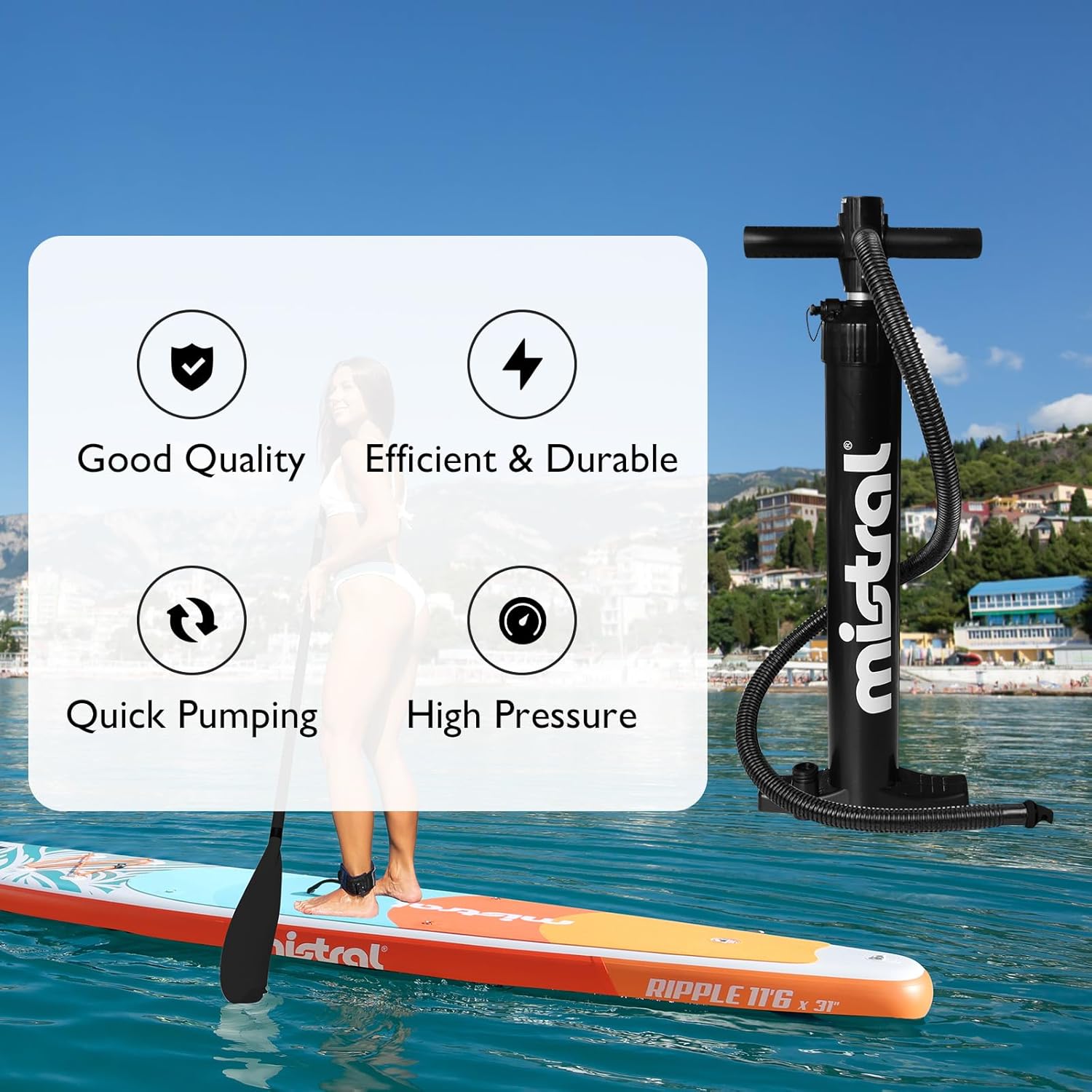 Mistral Inflatable Stand Up Paddle Board Hand Pump, High Pressure Hand Pump for SUP, Inflation and Deflation Double Action Pump, Inflatable Paddle Board, Boat & Kayak