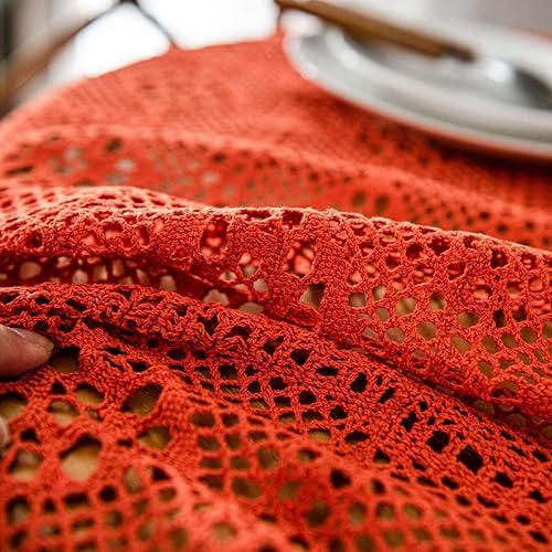 Miniatura 3 de Mantel bordado a cuadros naranja con borlas, bohemio, hecho a mano, de ganchillo, rectangular, de encaje, para cocina, comedor, decoración de bodas,