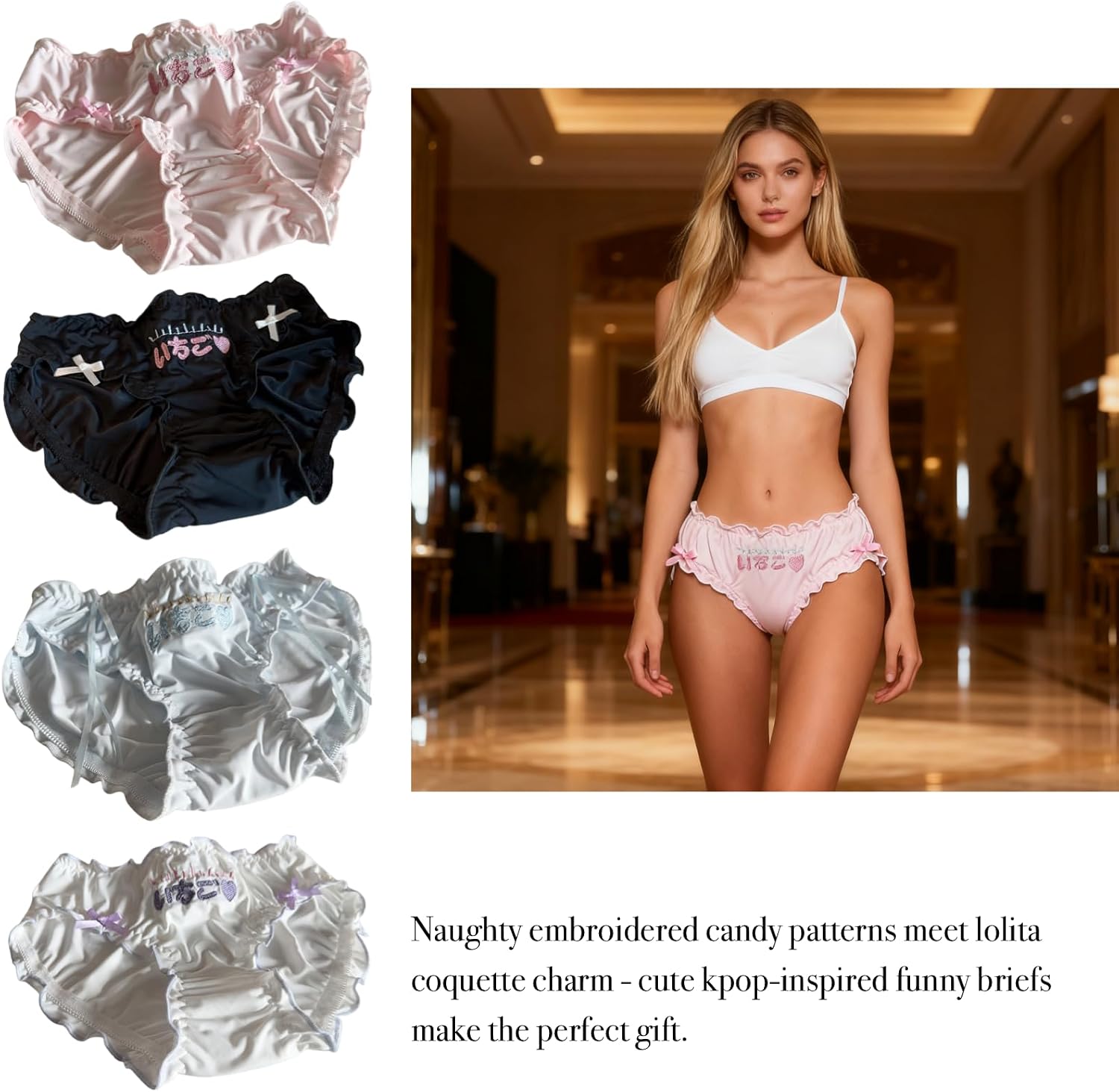 Womens Underwear for Women 4 Packs Panties Ladies Briefs Cute Kawaii Japanese-Style Ruffled Bowknot