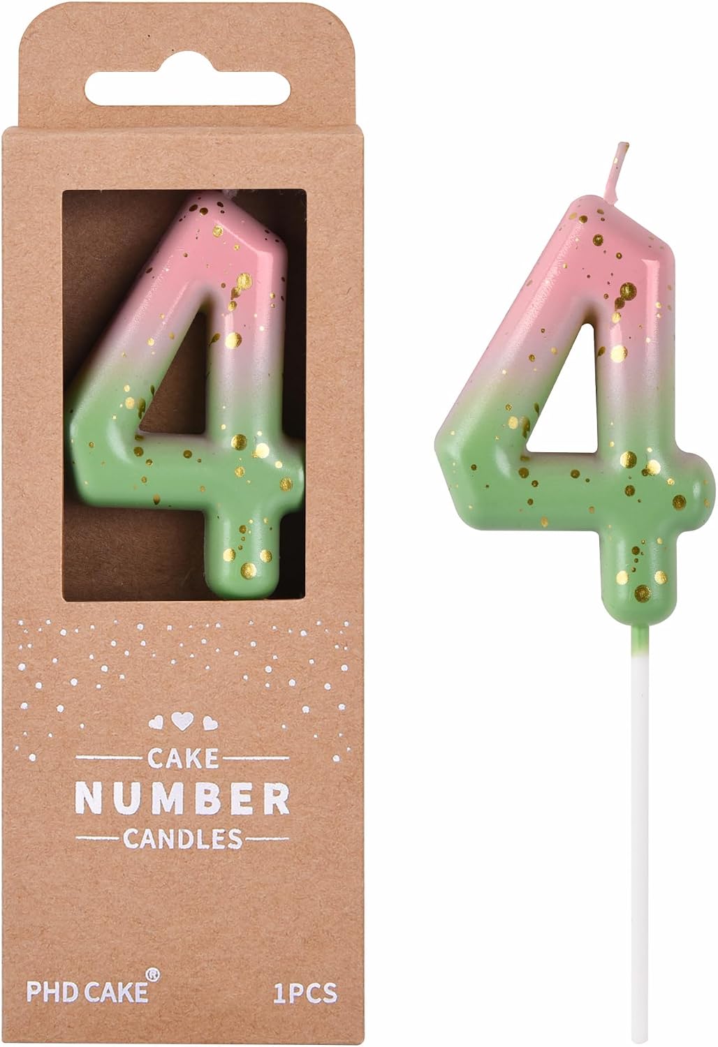 PHD CAKE 2.76 Inch Classical Pink Green Gold 1 Number Birthday Candles, Gold Number Candles, Cake Number Candles, Party Celebration