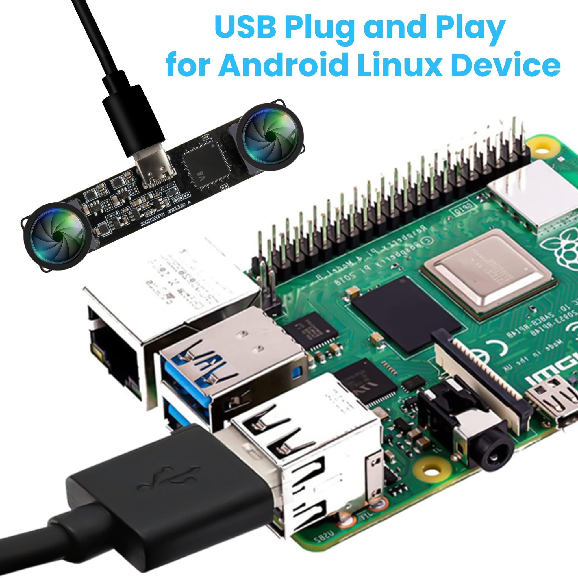 ELP 3D Stereo USB Kamera 120 fps Global Shutter Drucker Kameramodul mit 120 Grad ohne Verzerrung Synchronisierung mit Doppelobjektiv PC Computerkamera Plug and Play für Raspberry Pi Mac LinuxWindows
