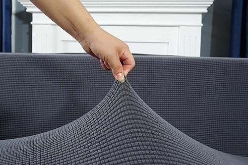 Miniatura 4 de Funda elástica para sofá de 1234 plazas y en forma de L, funda de color sólido apta para mascotas con parte inferior elástica antideslizante,