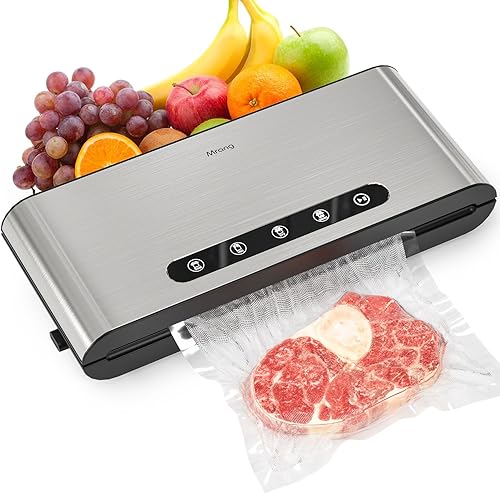 Máquina selladora al vacío de alimentos, bombas dobles, panel de metal cepillado de acero inoxidable 430, sellador al vacío húmedo seco con bolsas