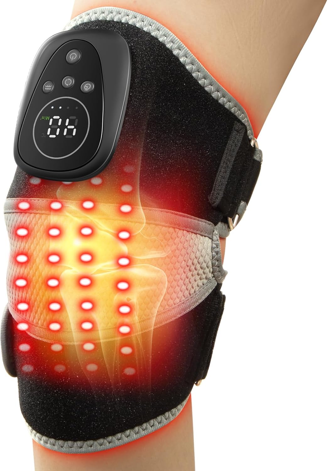 Knee Massager with Heat and Red Light, 2-IN-1 Heating Pad with Massager for Knee Shoulder, 660nm&850nm Red Light Therapy Heated Device for Pain Relief, 5 Vibration Modes & 6 Heating Levels